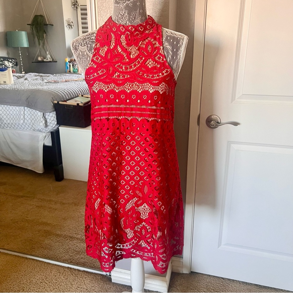 Francesca's Collections Red Lace Mini Dress